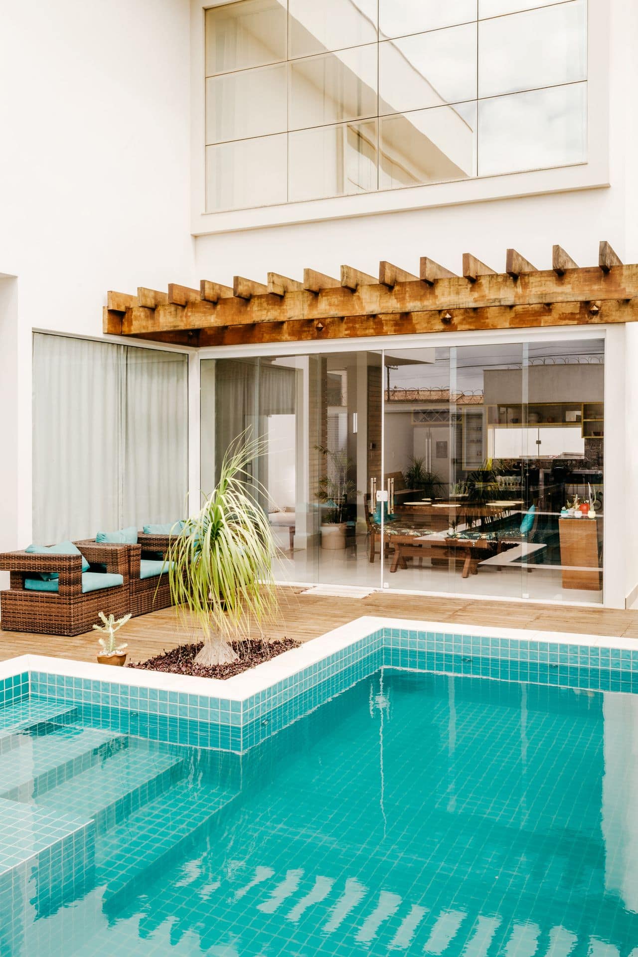 Lap pool framed by tropical planting